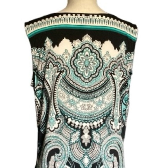 STYLE & CO SLEEVELESS EMBELLISHED ROUND NECK TURQUOISE & BLACK TUNIC SIZE L - Picture 10 of 15